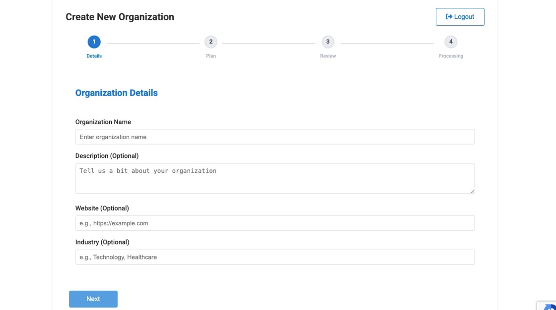 Screenshot showing navigation to the organization creation wizard