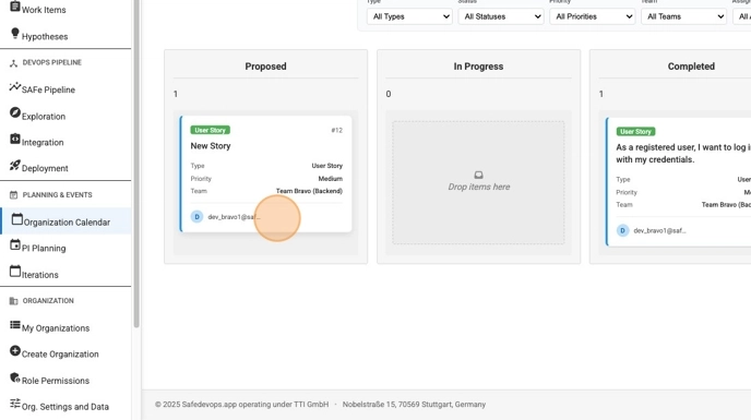 Animation showing work items being moved across columns on the Kanban board.