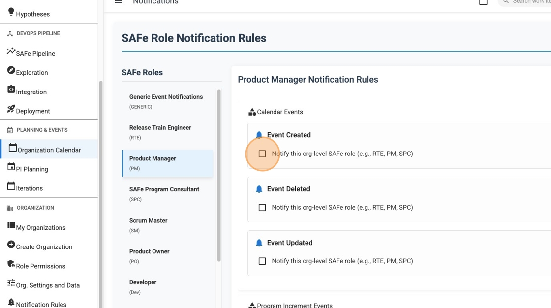 Select Product Manager role and enable notification checkboxes