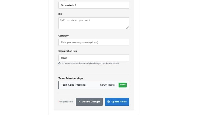 Screenshot showing the Team Memberships section of the profile page.