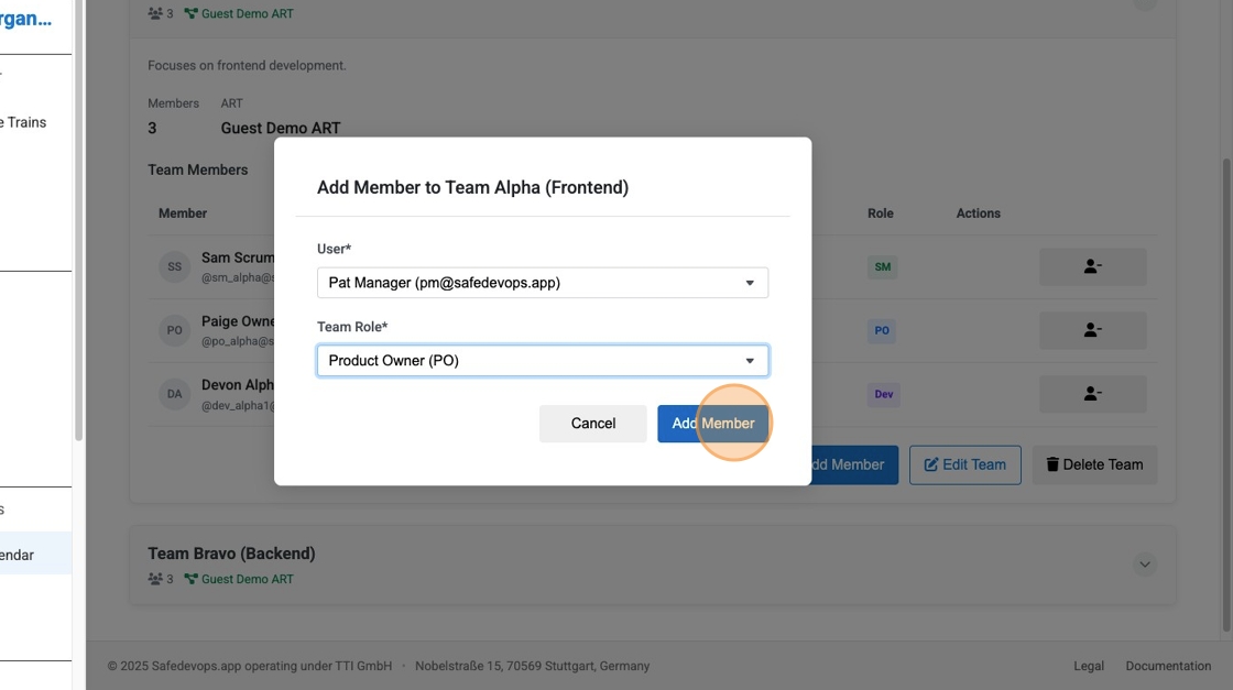 Screenshot of the Add Member modal.