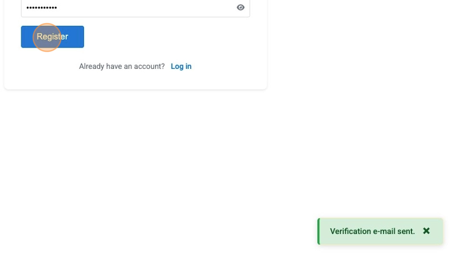 Screenshot of the green notification indicating a verification email has been sent