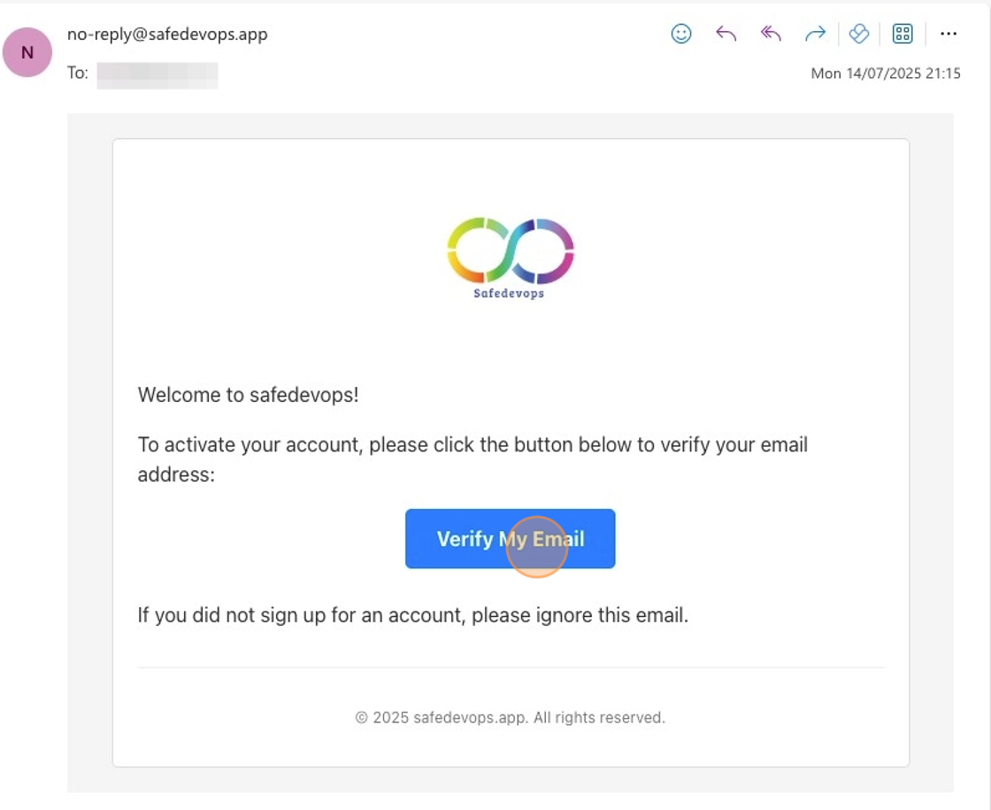 Screenshot of the verification email with 'Verify My Email' button