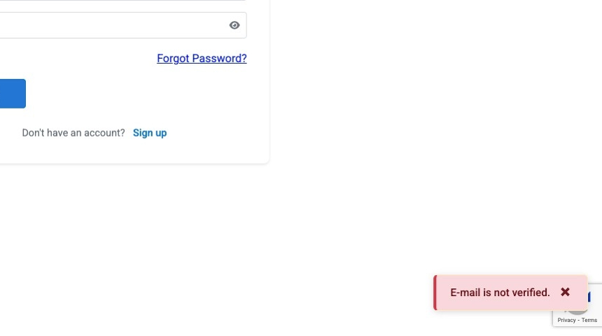 Screenshot of the red 'E-mail is not verified' notification